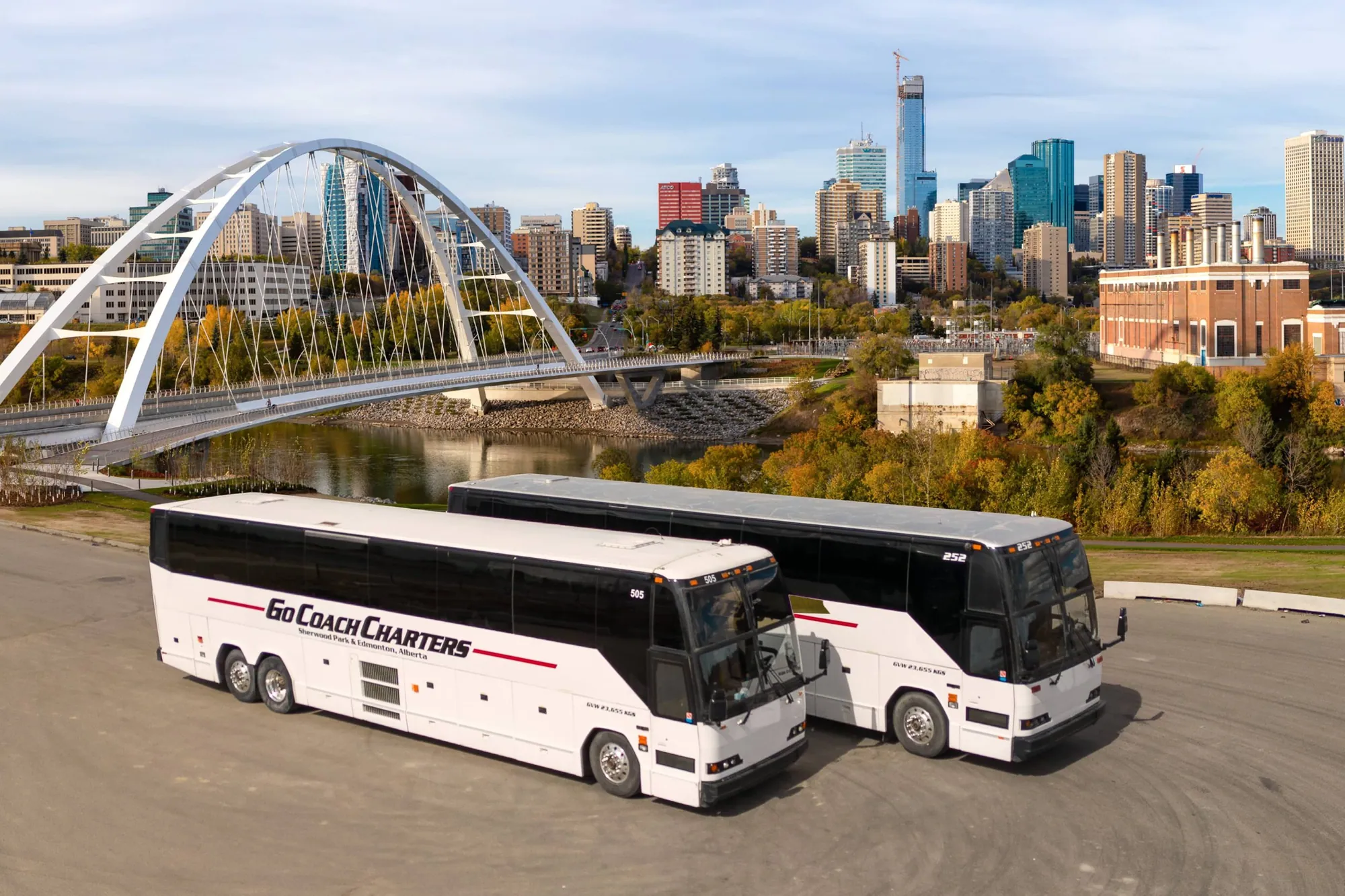Go Coach Charters motor coach on the High Level Bridge in Edmonton